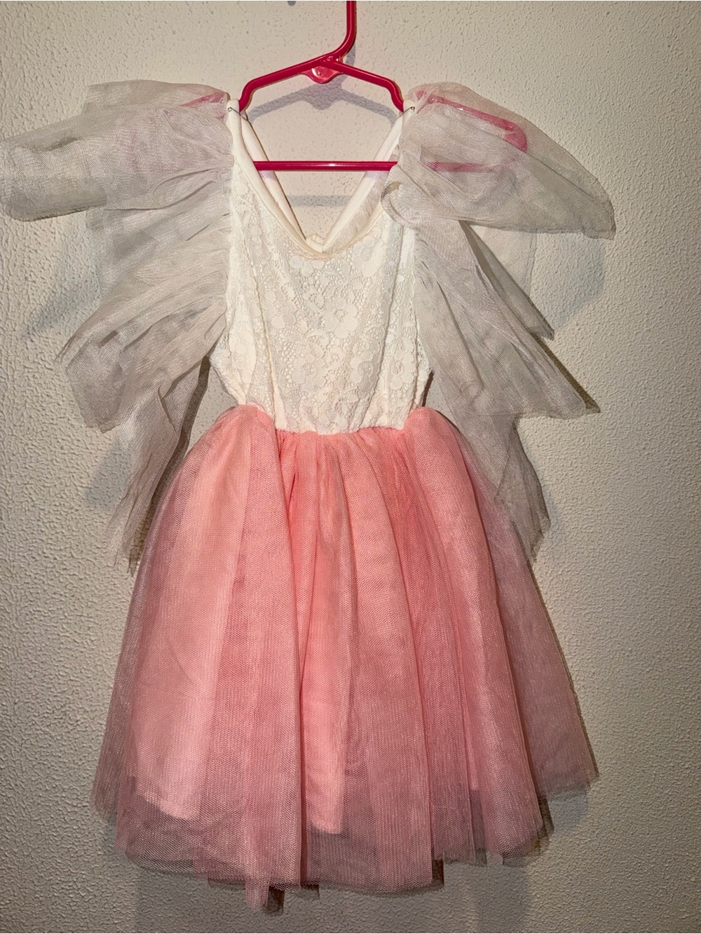 Girls Pink & White Tulle Party Dress with Lace Bodice